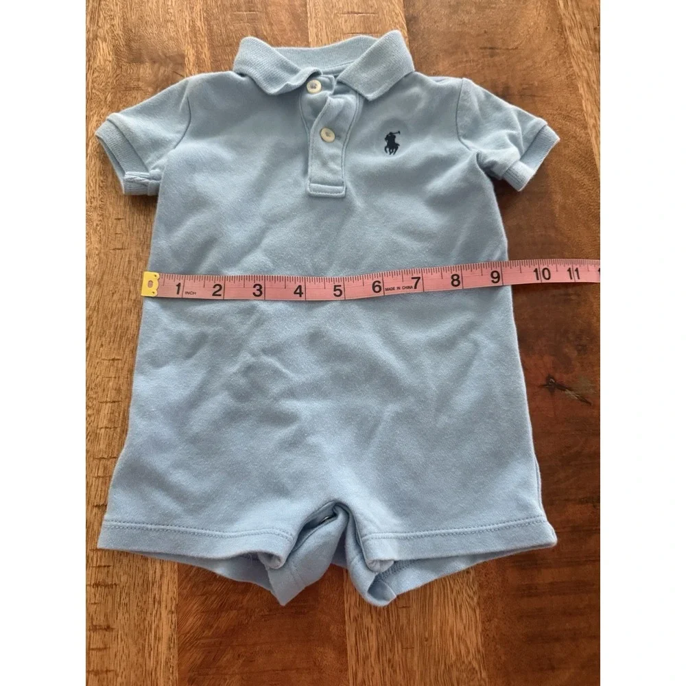 Ralph Lauren Baby Polo Shortall Romper Light Blue 6M One Piece Pony Logo